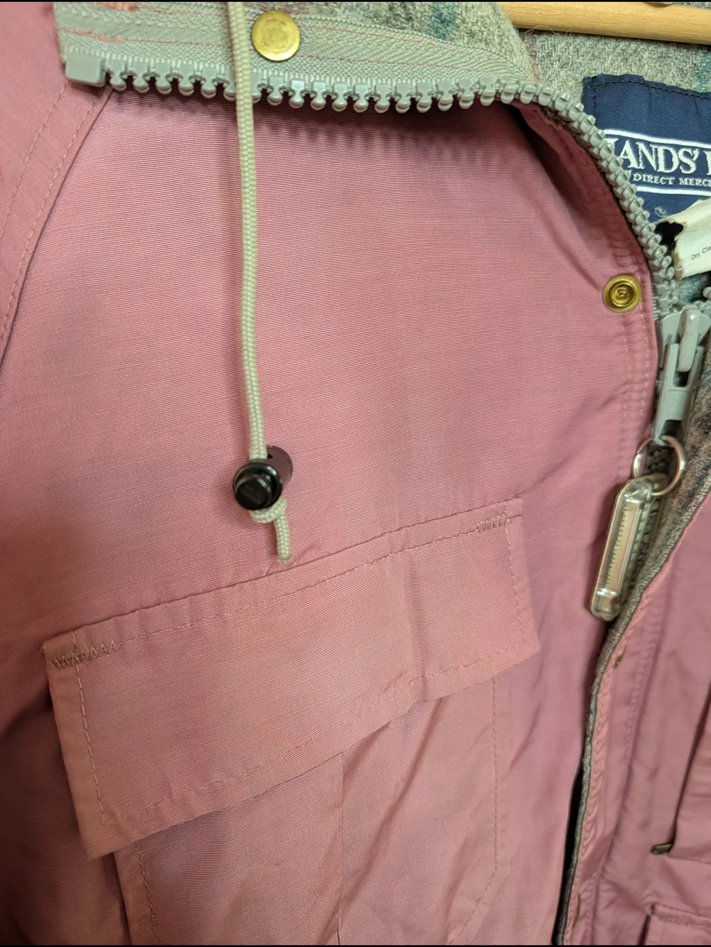 Vintage Lands' End Parka Mauve Pink Plaid Wool Lined Hooded Jacket M
